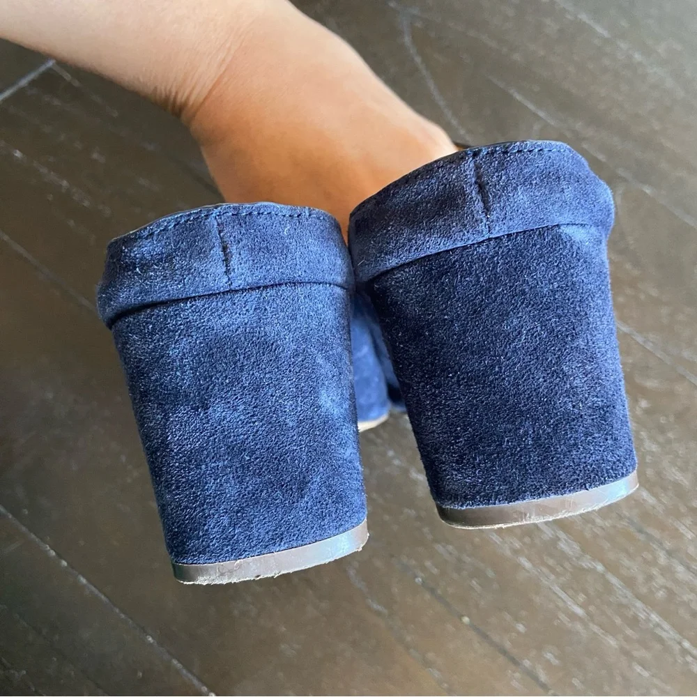 Splendid Navy‎ Blue Suede Leather Peep Toe Mules Sandals Heels Size 10